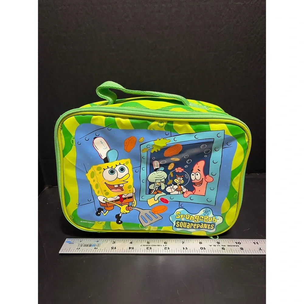 Vintage 2000 SpongeBob SquarePants Insulated Soft Lunch Box Bag Green Viacom Y2K